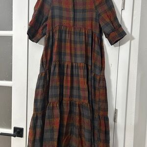 NATURAL LIFE Red and Black Plaid Long Sleeve Dress